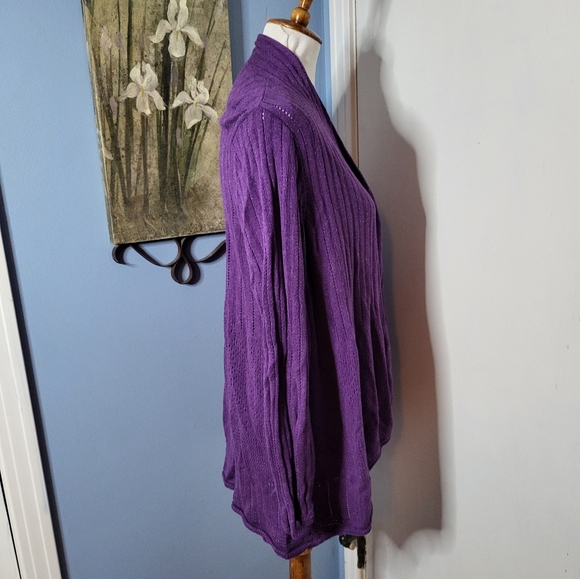 Eileen Fisher Cardigan Sweater Purple Cascade Open Front 💜 1X Pointelle - Picture 3 of 5